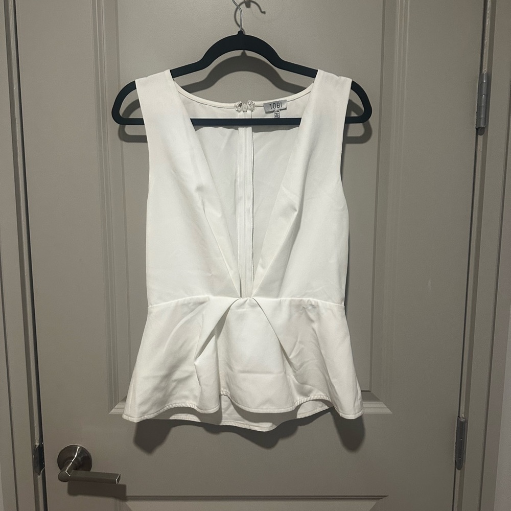 Tobi White Peplum deep v plunge Front Blouse